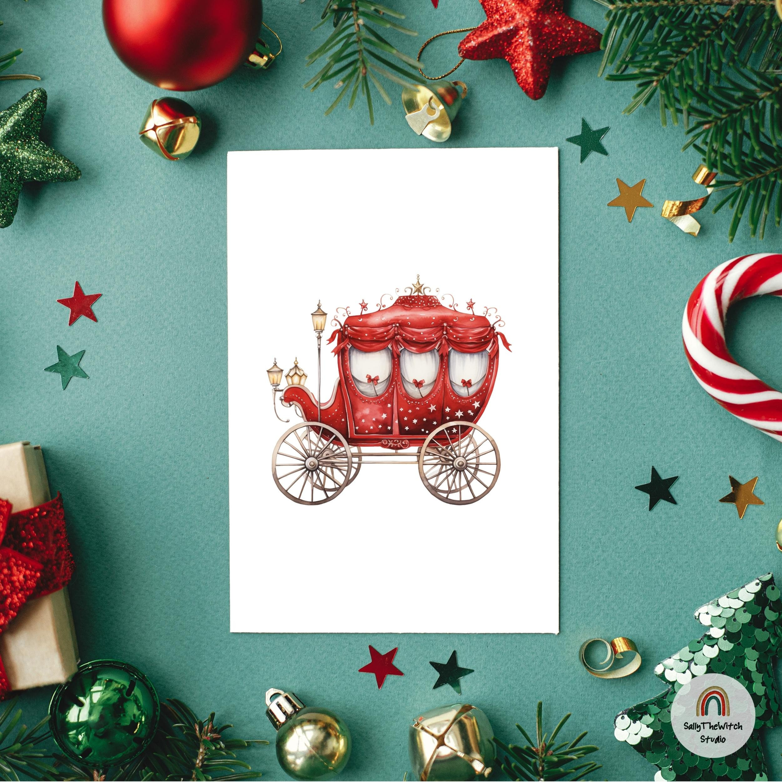Watercolor Christmas Carriage Clipart, Christmas Carriage, Horse ...