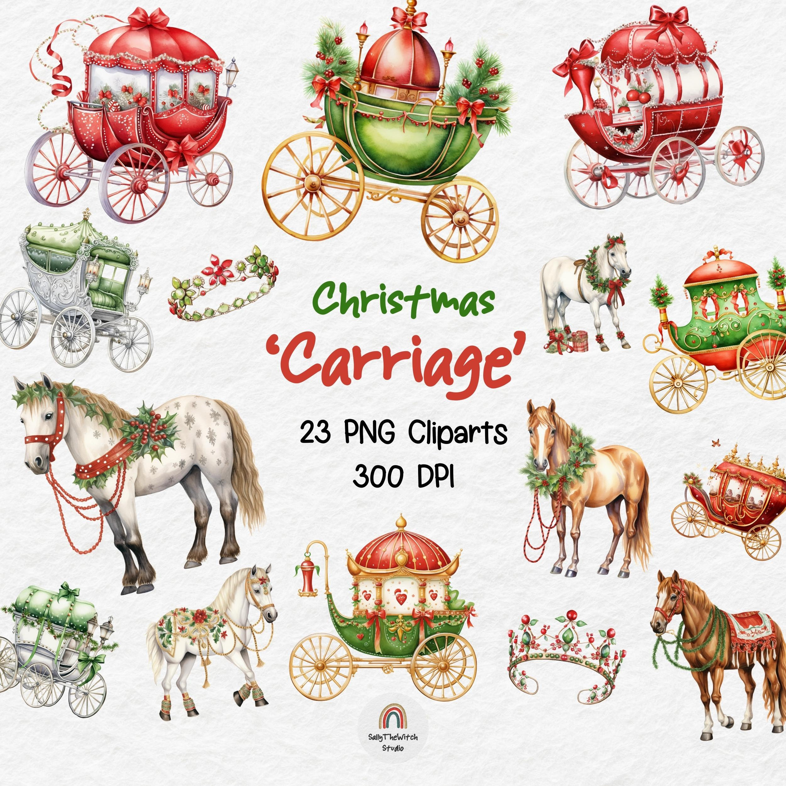 Watercolor Christmas Carriage Clipart, Christmas Carriage, Horse ...