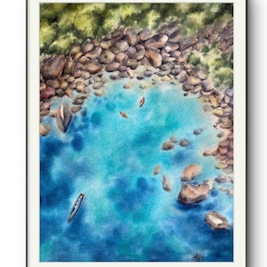 Pintura em aquarela original / Paisagem marítima / Paisagem oceânica / Originales Gemälde/ Aquarell / Aquarela / Imagem / Bild / Aquarelle