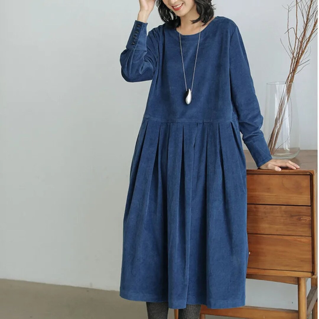 Retro Corduroy Plaid Belted Dress main image 1