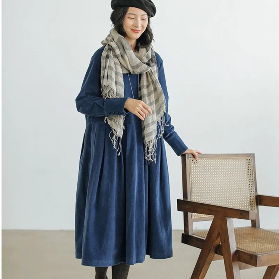 Corduroy Dress for Women, Ladies Winter Long Dress, Long Sleeve Thick Casual Dress main image 0
