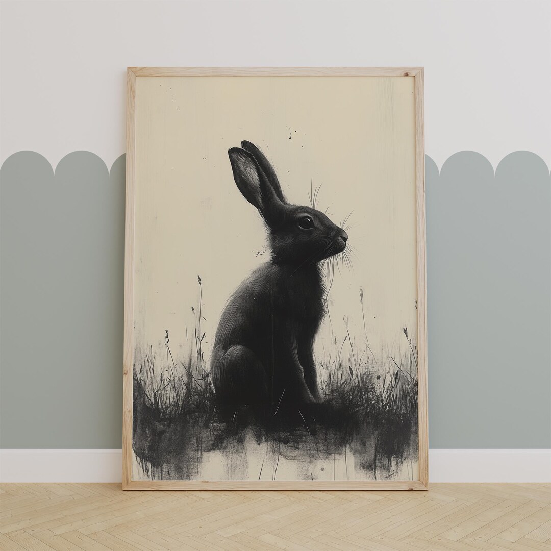Digital Print for Kids Room, Nursery Art- A Simple Ink Rabbit in Black ...