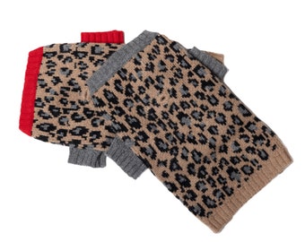 Cashmere Sweaters - Leopard - Gray or Red Highlights