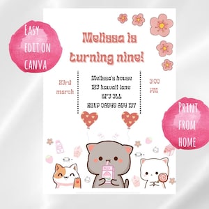 invito digitale per festa di compleanno rosa kawaii