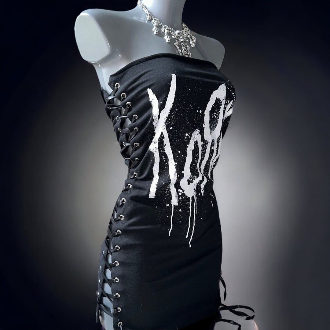Reworked Korn Band Tshirt Black Corset Mini Dress Strapless Graphic