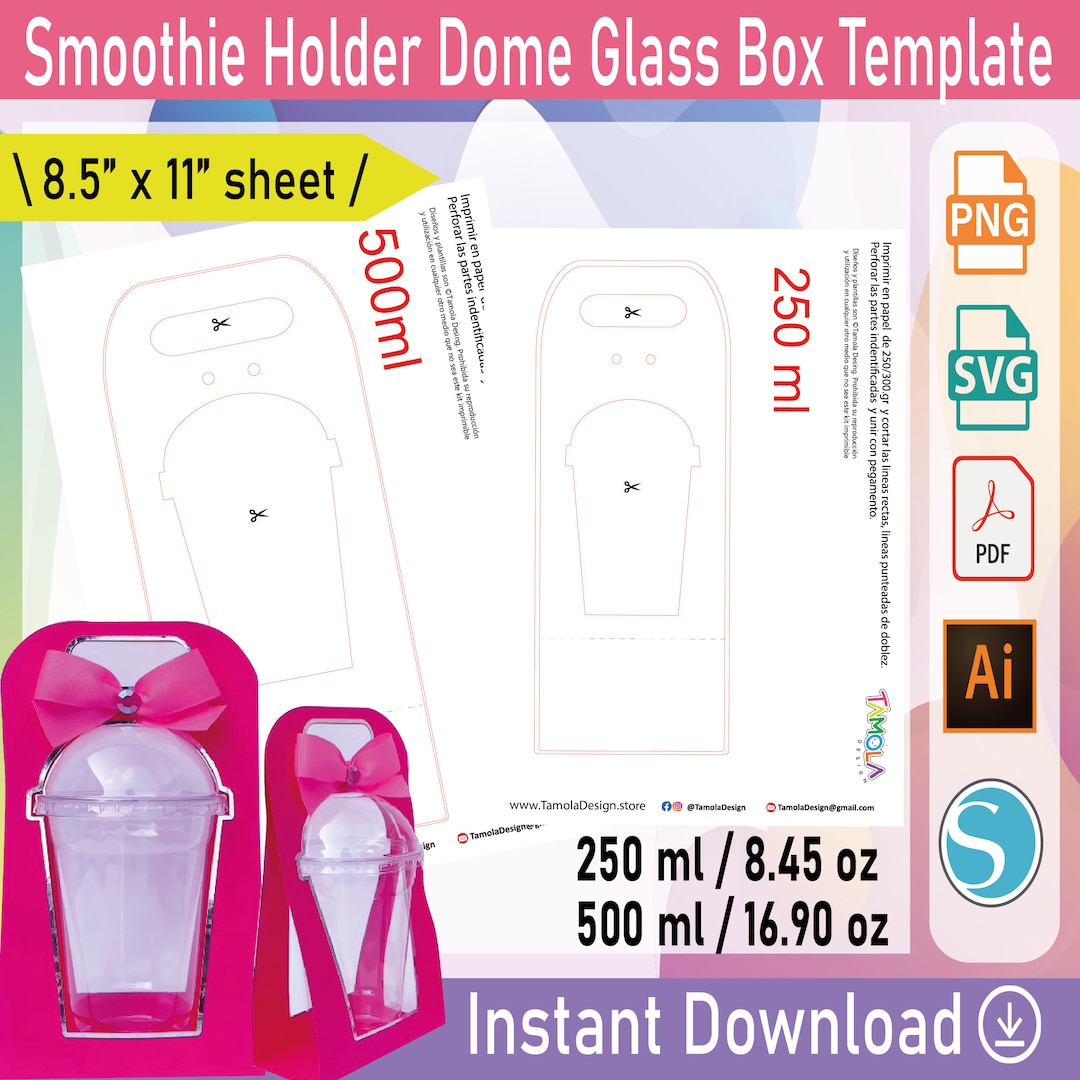 Smoothie Holder SVG Digital Template 250 and 500ML , Cup With Dome