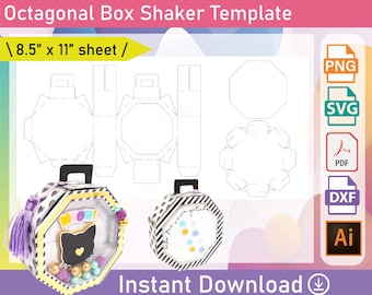 Octagonal Box Shaker Template - box template - 8.5"x11" sheet, printable - PDF - Png - SVG - AI - Dxf