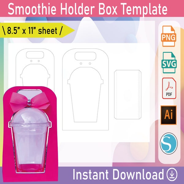 Smoothie Holder SVG Digital Template, Cup with Dome Holder Svg, Template, Silhouette Cut Files, PDF, PNG