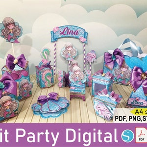 Mermaids -cod42- Party Favors Boxes Personalized, Birthday Decoration, Baby Shower, Party Supplies, Tags Digital, Cake Printable