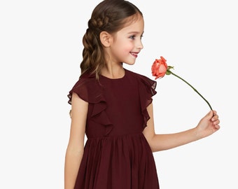 Cabernet Party Formal Flower Girl Dress, Baby wedding dress, Toddler girl dresses,chiffon girl dress, Chiffon Junior Bridesmaid dress