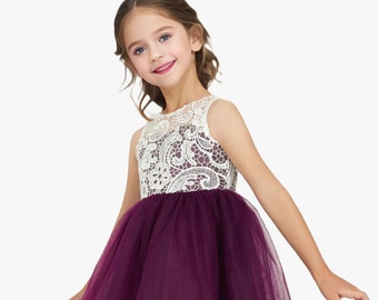 Purple Flower Girl Dress, Baby wedding dress, Toddler girl dresses,Tulle girl dress, Tulle Junior Bridesmaid dress,Lace girl dress