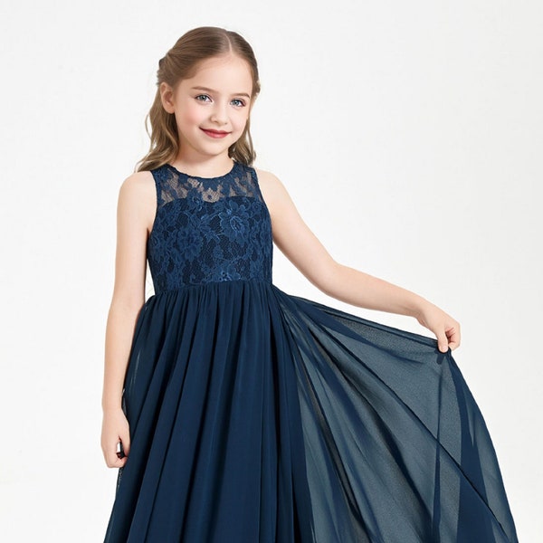 Navy Blue Party Formal Flower Girl Dress, Baby wedding dress, Toddler girl dresses,chiffon girl dress,Lace Junior Bridesmaid dress