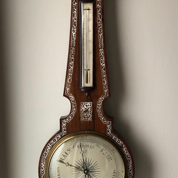 Antique Rosewood 10 Inch Dial Mother of Pearl Inlay Barometer by Barnasconi