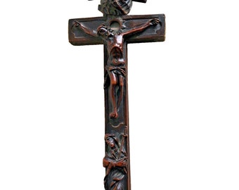 17th Century Fruitwood Reliquary Crucifix, Bavaria Circa 1680's