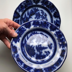 2 Antique Adams 'Flo-Blue' (Tunstall) Shanghai Ironstone - 9 inches (225 mm)