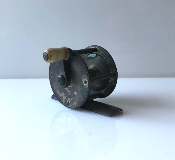 19th Century Antique Brass Crank Wind 1 3/4 inch Fishing Reel