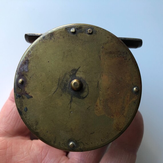 antique brass fishing reel 19th Century Antique Brass Crank Wind 2 1/2 Inch Fishing Reel