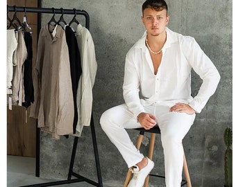 Handmade Men’s Linen Button-Up Shirt – Breathable, Lightweight & Casual Summer Wear