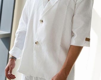 Handmade Men’s Linen Button-Up Shirt – Breathable, Lightweight & Casual Summer Wear