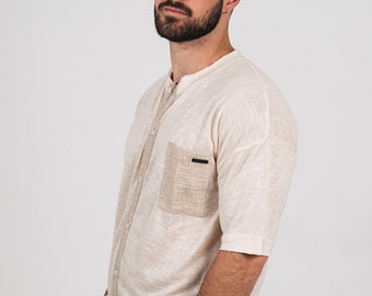 T-shirt en lin pour homme fait main - Chemise d'été en mélange de coton léger, respirant et doux
