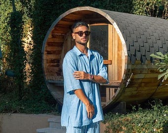 Handmade Men’s Linen Button-Up Shirt – Breathable, Lightweight & Casual Summer Wear