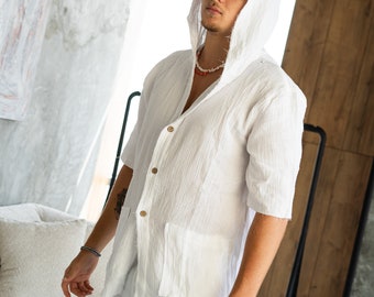 Handmade Men’s Linen Button-Up Shirt – Breathable, Lightweight & Casual Summer Wear