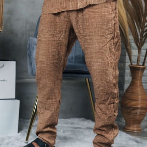 Handmade Men's Linen Pants, Man's Organic Wide Leg Long Pant, Natural Flax Trousers, Linen Summer Outfit, Cotton Straight Lounge Pants