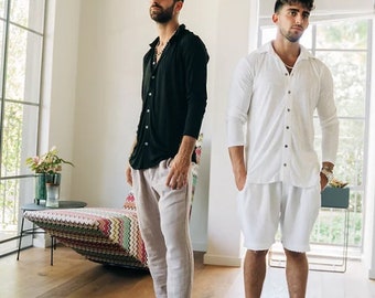 Handmade Men’s Linen Button-Up Shirt – Breathable, Lightweight & Casual Summer Wear