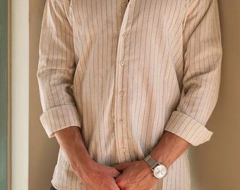 Handmade Men’s Linen Button-Up Shirt – Breathable, Lightweight & Casual Summer Wear
