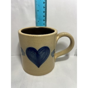 VTG 2004 Pottery COBALT Blue Salt Glaze Heart Mug signed Connie Prairie