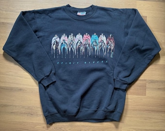 Bluza z okrągłym dekoltem w stylu vintage z lat 90. Spirit Riders Native Americans w kolorze czarnym, rozmiar M