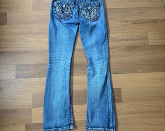 Women's Y2k Miss Me Embellished Boot Cut Denim Light Wash Blue Jeans Sz 26 x 29