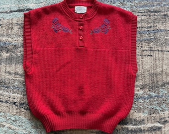 Women&#39;s Vintage 80&#39;s Pendleton Red Floral Wool Sweater Pullover Vest Sz Large