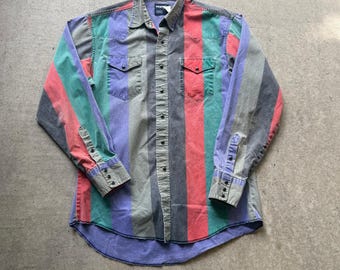 Vtg 80s Wrangler Pink & Purple Striped Brushpopper Bomber Jacket