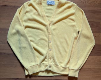 Men's Vintage 90's Carmel Light Yellow Knit Cardigan Button Sweater Sz Medium