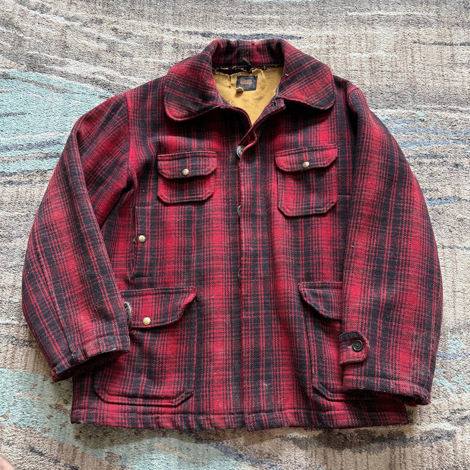 マサヒコ Woolrich レッド・ブジャケット Vintage 1930's Woolrich Red Black Buffalo Plaid Wool Mackinaw