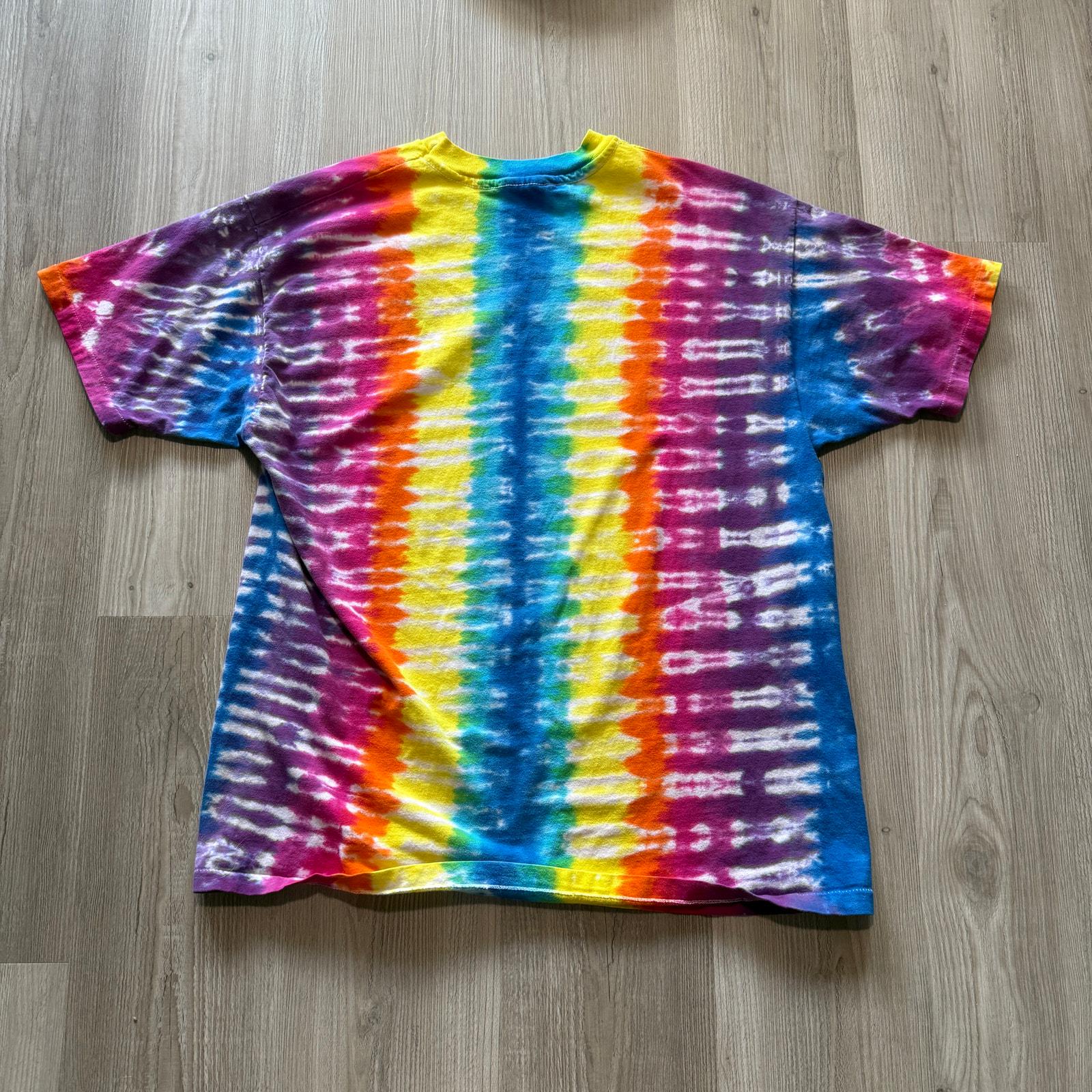 Vintage 80's Hanes Multicolor Rainbow Vertical Accordion Tie Dye