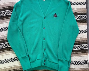 Men's Vintage 90's Izod Teal Knit Green Casual School Cardigan Sweater Sz XL VTG