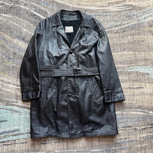 Chaqueta gabardina de cuero negro Cabretta de Trading Post de piel de ciervo vintage de los años 90 L