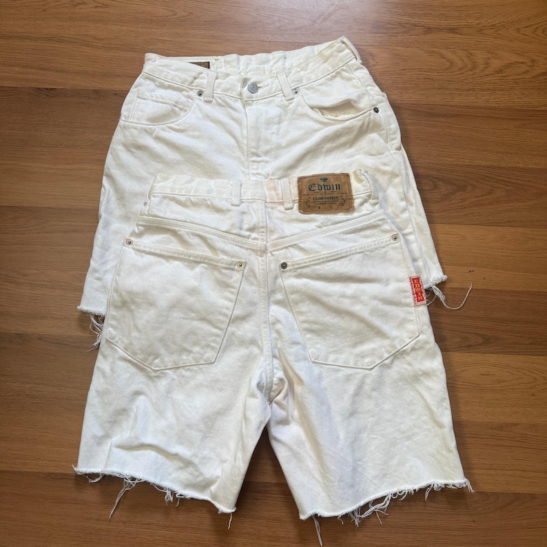 Lot of 2 Women's Vintage 1970's Edwin White Cutoff Denim Jean Shorts Jorts Sz 26 image 1