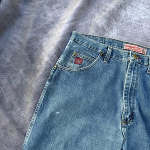Men's Vintage Wrangler PBR Bull Riding Wester Custom Denim Blue Jeans Sz 36 x 36 image 4