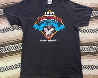 Vintage 1997 Four Corners Motorcycle Rally Colorado Black Biker Shirt Sz Medium