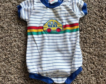 Baby Toddlers Vintage 80's Health-Tex Taxi Striped Snap One Piece Sz 9 Months