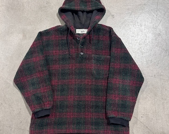 Men’s Vintage 90’s Gap Green Red Sherpa Hoodie Pullover Sweatshirt Jacket Sz L