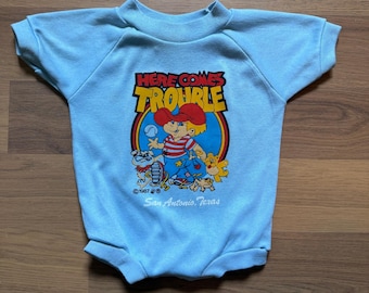Baby Toddlers Vintage 1987 Here Comes Trouble San Antonio Baseball Romper Sz 12M