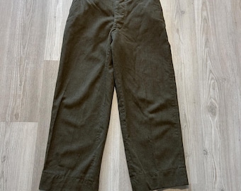 Men&#39;s Vintage 1950&#39;s War Green Wool Military Trousers Field Pants Sz 31 x 28 VTG