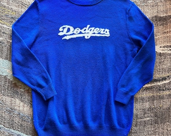 vintage 80's Cliff Engle LA Los Angeles Dodgers bleu blanc pull à col rond 2XL