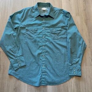 Men's Vintage 90's Wrangler Teal Blue Pearl Snap Western Long