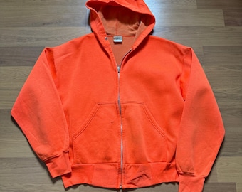 Vintage 90's Sports Afield Bright Orange Hunting Zip Up Hoodie Sweatshirt Sz L