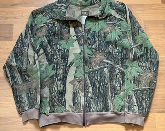 Vtg 80s Bassett Walker Duck Camo Hooded Sweatshirt Jacket M